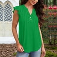 thumbnail image 7 of dazeni Loose Cap Sleeve Tops Trendy Pleated V Neck Casual Dressy Blouse Ruffle Sleeveless T Shirts for Summer Green X-Large, 7 of 7