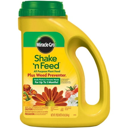 Miracle-Gro Shake 'n Feed All Purpose Plant Food Plus Weed Preventer, 4.5 lbs