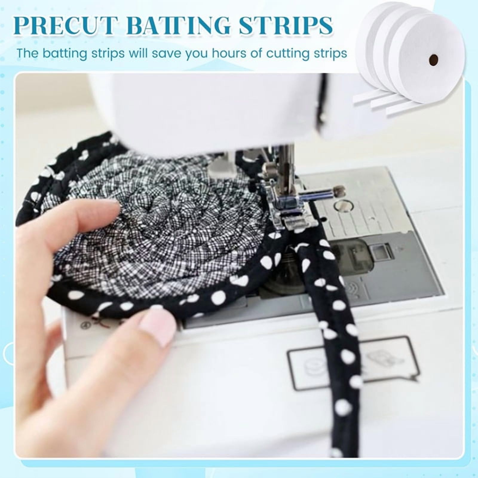Batting Strip 2 1/4 Inchx50 Yard Cotton Blend Fleece BattingRoll for Needle Punched with 4 Fabric Tube Makers