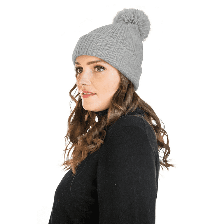Women\'s Acrylic Knit Beanie Pom-Pom Cuffed Rib Warm Winter Accessory Geyoga 2 Pcs Pom Beanie Knit Hat Men Women Cuff,Beige  main image 4