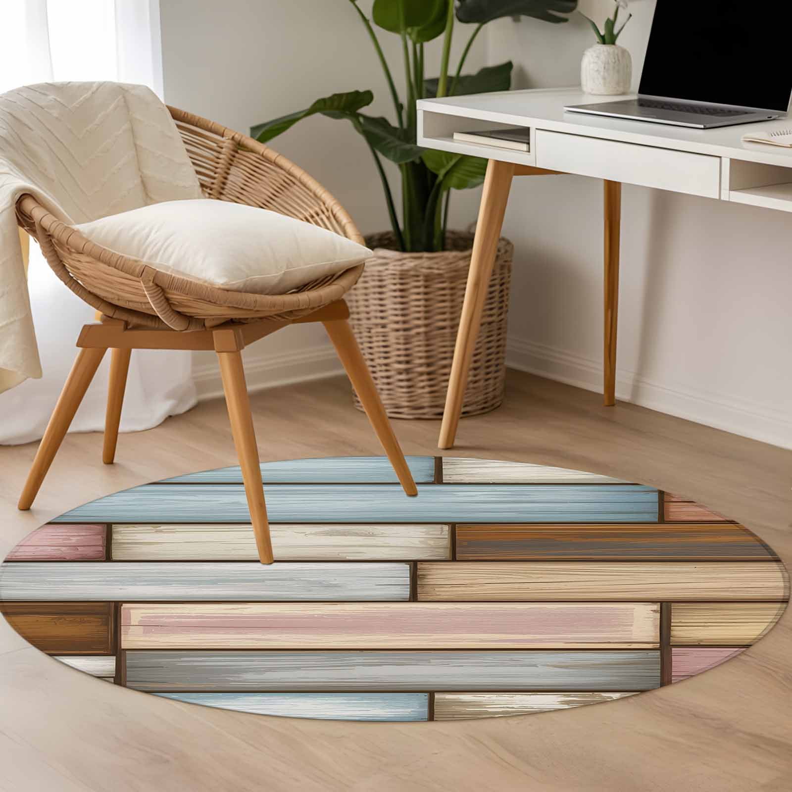 Round Rug 4Ft Washable Non-Slip, Brown Pink Vintage Circle Area Rugs for Living Room Bedroom, Retro Farmhouse Elegant Pastoral Indoor Floor Mats Carpet Runner for Home Decor Aesthetic