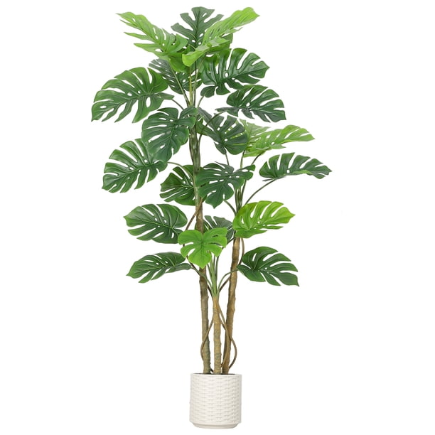 QinaQin Planta Monstera deliciosa artificial con poste curvo y hojas ajustables, ideal para decoración tropical en sala, oficina o recámara