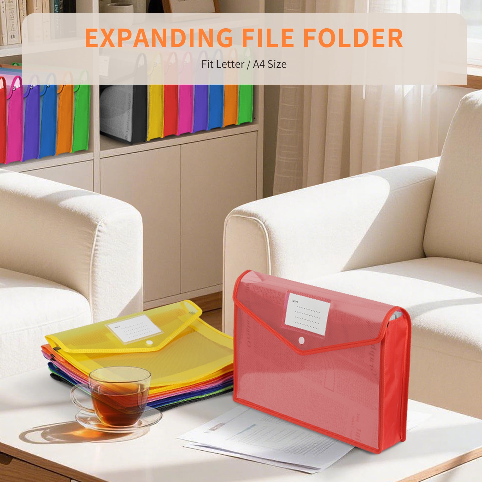 PHANCIR Plastic File Folder, Expanding with Snap Closure Label Pocket, Large Capacity Letter A4 Size for Office, School, Home, Assorted Colors,8 Pack