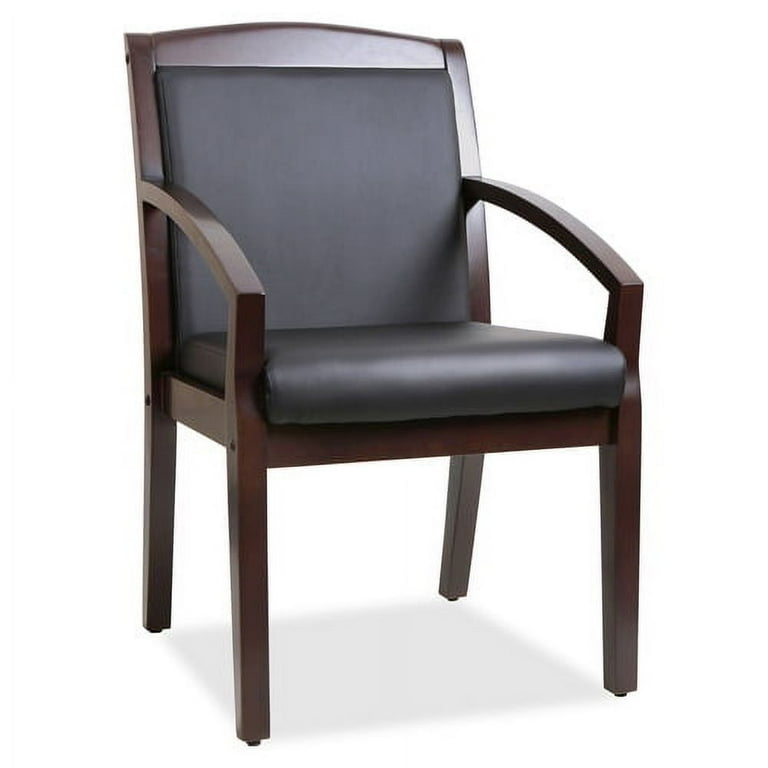 Lorell Upholstered Guest Chair - Black Bonded Leather Seat - Black Bonded Leather Back - Mahogany Solid Wood Frame - Four-legged Base - Armrest - 1 Each Lorell Upholstered Guest Chair - Black Bonded Leather Seat - Black Bonded Leather Back - Mahogany Solid Wood Frame - Four-legged Base - Armrest - 1 Each