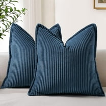 Corduroy Navy Blue Throw Pillow Covers 18x18 Set of 2 Decorative Soft Striped Couch Neutral Farmhouse Pillow Covers with Broadside for Living Room Bed Sofa