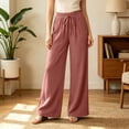 thumbnail image 6 of Women's High Waist Flowy Wide Leg Pants, Durable & Long-Lasting Elastic Drawstring Casual Palazzo Trousers with Pockets for Beach | TruBelle,Hot Pink S, 6 of 6