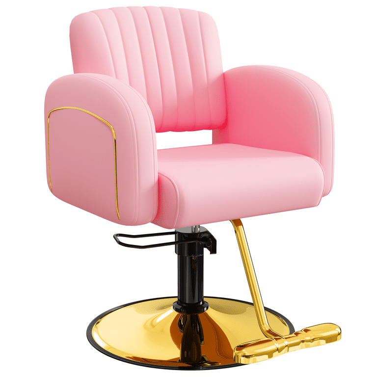 Baasha Premium Pink and Gold Hair Salon Chair, Comfortable Stylist