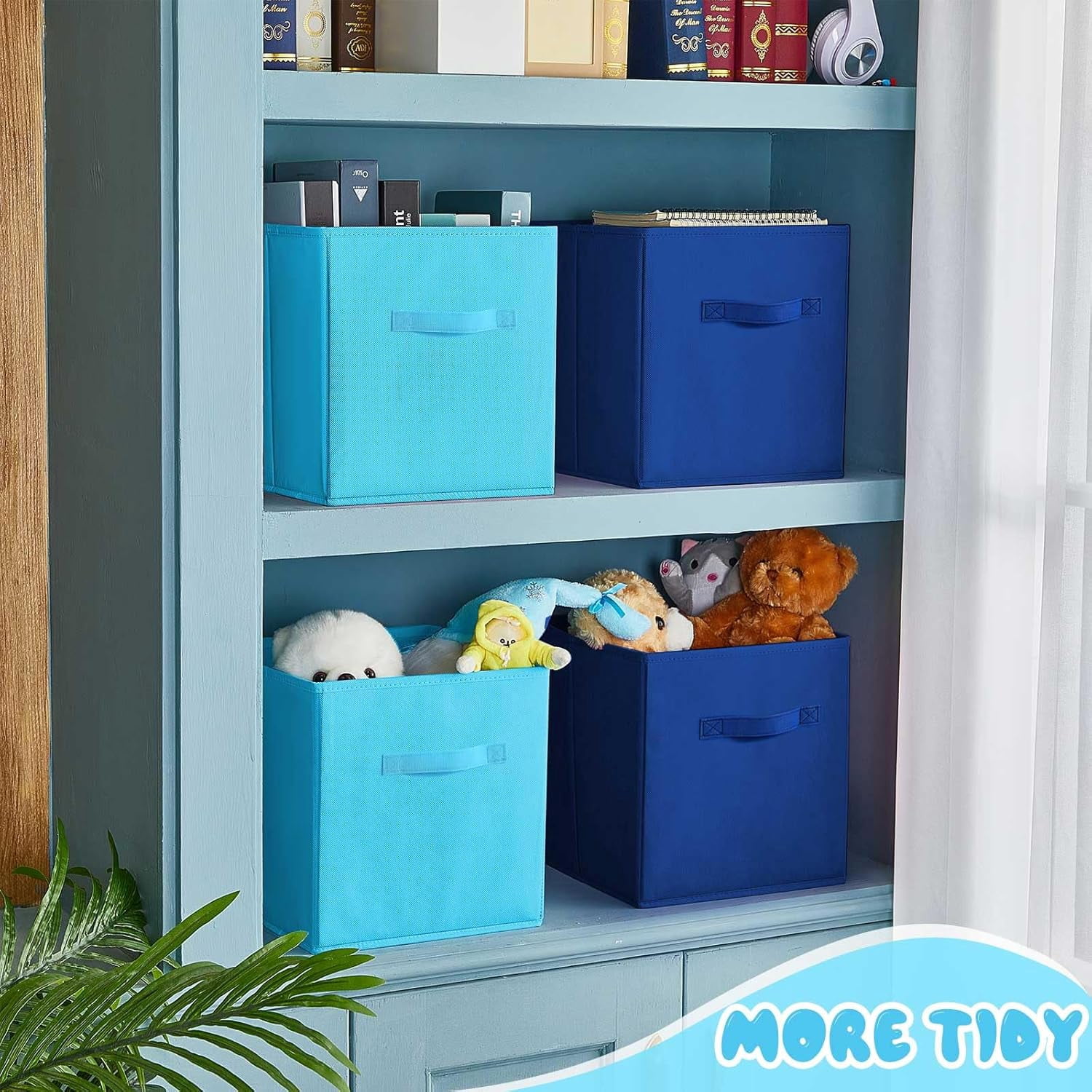 12 Pcs Cube Storage Bin 11'' Collapsible Storage Cubes for Classroom Foldable Cube Storage Organizer Bins Fabric Bins Storage Basket Fabric Cubby Boxes for Shelf(Dark Blue, Light Blue)