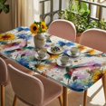thumbnail image 3 of Hummingbird Table Cloths for 4 Foot Rectangle Tables, Spring Vintage Oil Painting Sunflowers Beige Patio Waterproof Elastic Fitted Tablecloths, Washable Rectangular Table Cover for Camping, 3 of 8