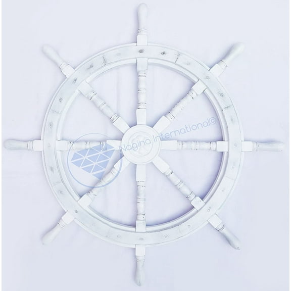 Nagina International Premium Moon White Hand Crafted Maritime Decor Ship Wheel (18 Inches)