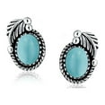 thumbnail image 2 of Bling Jewelry Womens Larimar Gemstone Bezel Leaf Rope Edged Stud Earrings Sterling Silver, 2 of 4
