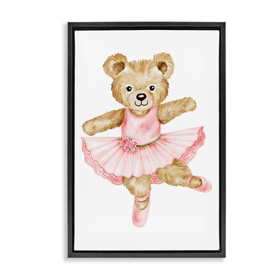 Ballerina Teddy Bear Black Framed Floater Canvas Wall Art, design by Amy Hall