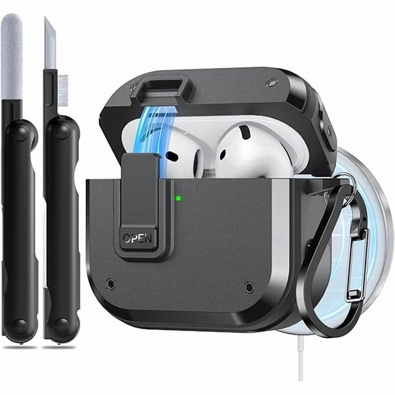 wonima06 for AirPods 4 Case,Compatible with MagSafe,Compatible with Airpods 4 with Active Noise Cancellation Charging Cover(2024) (USB-C),Magnetic Automatic Lock & Cleaning Kit,Black