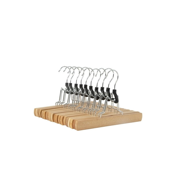Ganchos de madera resistentes para pantalones, color natural, paquete de 10