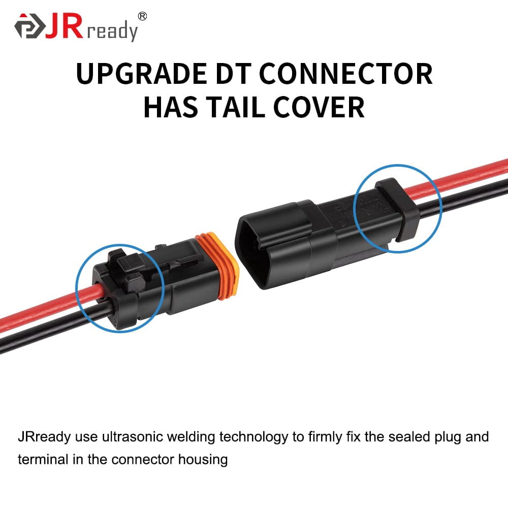 JRready 6 Sets 2 Pin DT Deutsch Connector Kit with 16# Contacts, Car Waterproof Wire Connectors with 24pcs Butt Connector, 14AWG Wire Connector for Motorcycle, Car, Boat