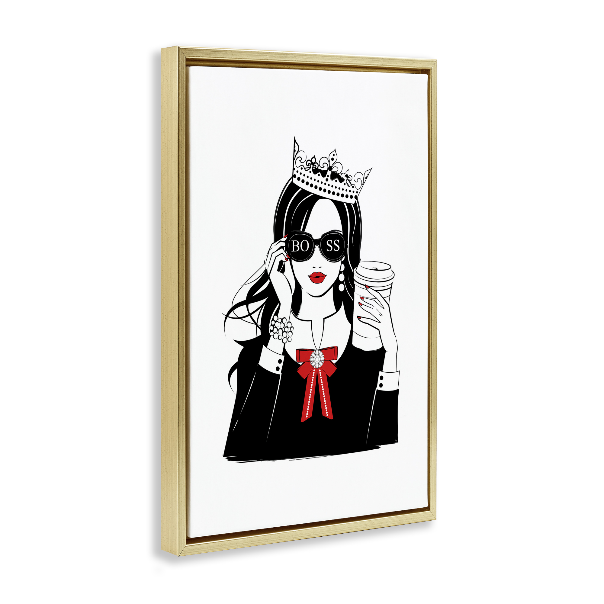 Stupell Industries Jeweled Girl Boss Novelty Painting Gold Floater Framed Art Print Wall Art, 21 x 31