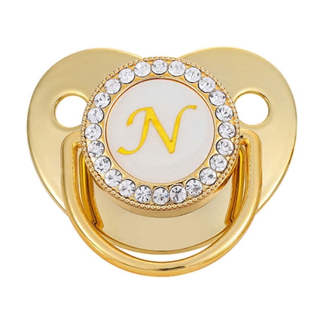 DPTALR Baby Pacifier 26 Letter Name Initials Clip Silicone Baby Pacifier Golden Shiny Newborn Pacifier