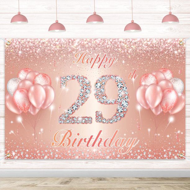 Fondo De Cartel De Feliz Cumpleaños Número 29 - 29 Suministros De Decoración Para Fiesta De Cumpleaños Para Mujeres O Hombres - Oro Rosa 4 X 6 Pies