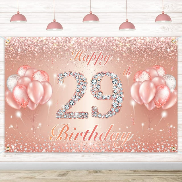 Fondo De Cartel De Feliz Cumpleaños Número 29 - 29 Suministros De Decoración Para Fiesta De Cumpleaños Para Mujeres O Hombres - Oro Rosa 4 X 6 Pies