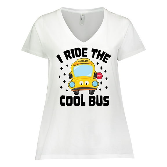 Inktastic I Ride the Cool Bus with Yellow Bus Women's Plus Size V-Neck T-Shirt