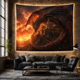 thumbnail image 6 of Black Dragon Curled Around a Mountain Fortress, Mystical Fantasy for Dragon Fans, Guardian Castle Art, Housewarming Gift, Tapestry Wall Hanging for Bedroom and Study Room, 6 of 7