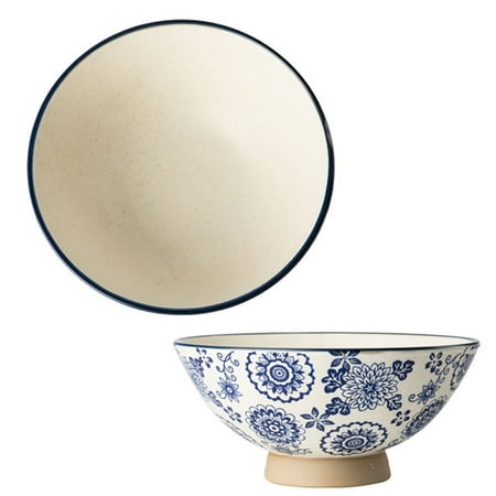 

Qeeadeea Large Ceramic Ramen Bowl Set Of 2 Microwave Bowl Set For Kitchen Soup Bowl For Cereals Salads. Microwave And Oven Safe.-white and blue-6 in 600ml