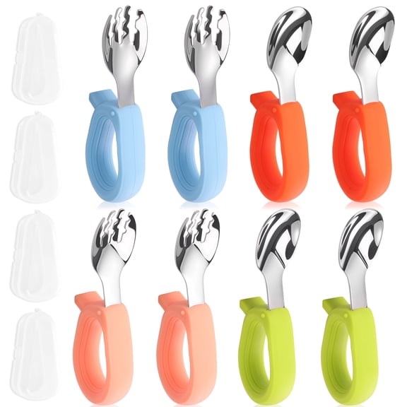 BodyHealt 4pcs Easy Grip Utensils Set | Weighted Flatware for Elderly, Arthritis, Handicap, or Hand Tremor | Parkinson Utensils with Thick Non-Slip Handles for Shaking Hands | Weighted Utensil Set
