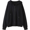 thumbnail image 1 of Women's Zip Up Long Sleeve Oversized Drawstring Hoodie Hooded Sweatshirt,Black,L, 1 of 6