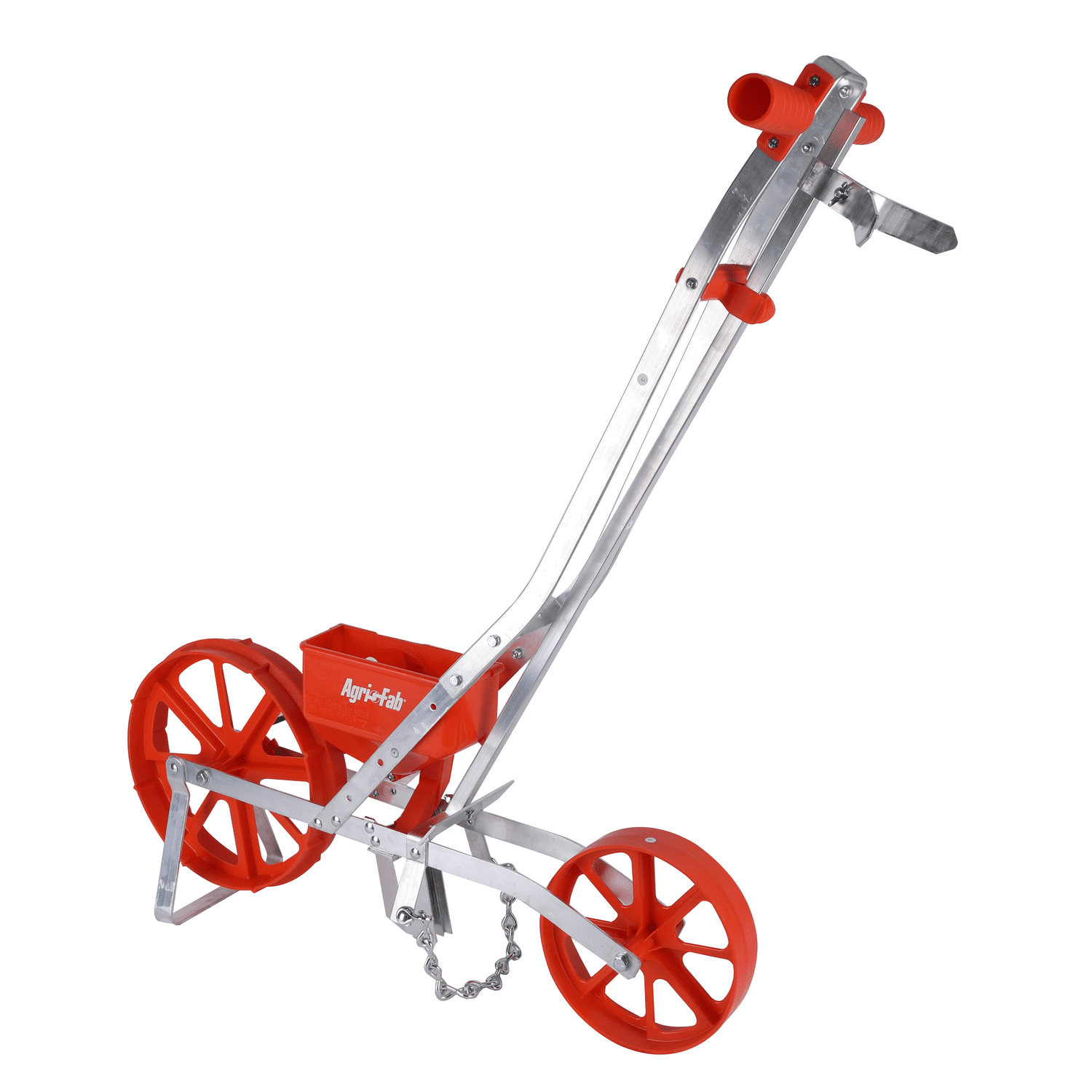 Agri-Fab 45-0640 3lb Push Garden Seeder/Planter with 7 Interchangeable Seed Plates for up to 20 Types of Seeds, Rust Resistant Plow Blade, Aluminum Frame, Orange