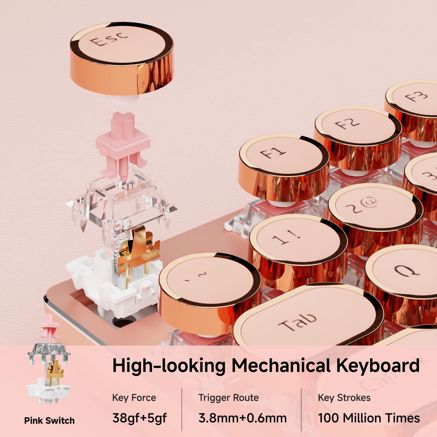 Typewriter Style Mechanical Gaming Keyboard, Wired Mechanical Keyboards,104 Keys Backlit LED Keyboards, Media Control Knob, Wired Computer Keyboard Pink Switch for Windows/Mac/PC-Purple