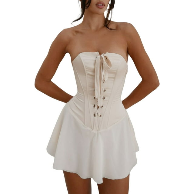 Gupgi Robe Femme à Épaules Dénudées, Robe Bandage à Croisement devant, Mini Robe Trapèze