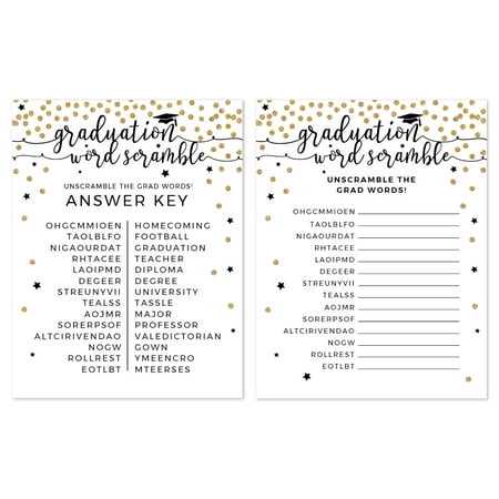 White and Gold Glittering Graduation, Word Scramble Game Cards, (Best Word Scramble App)