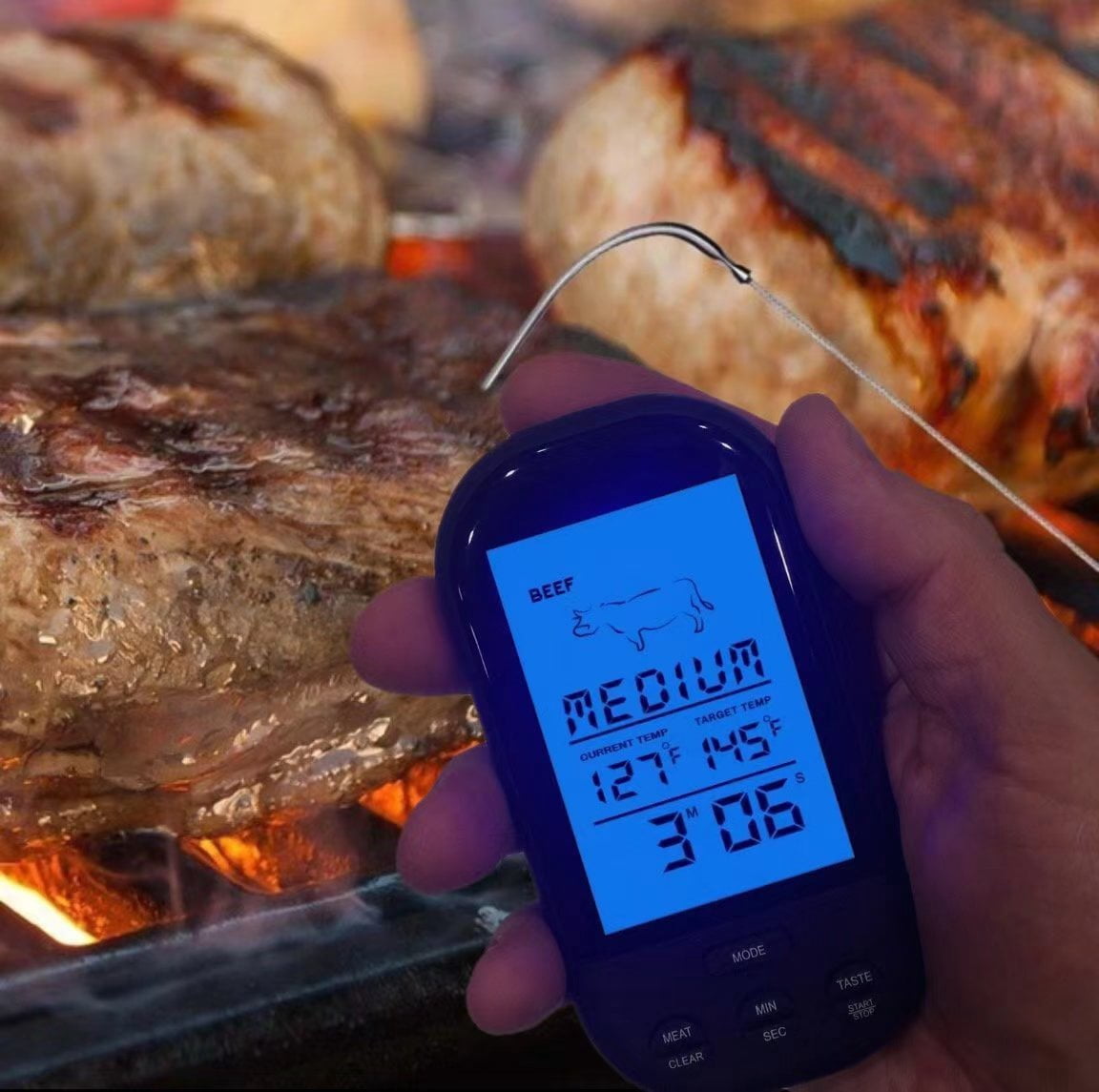 RIWPKFH Wireless Digital Thermometer Remote Cooking Thermometer With Timer-included Food Probe For Oven Grill Smoker Bbq