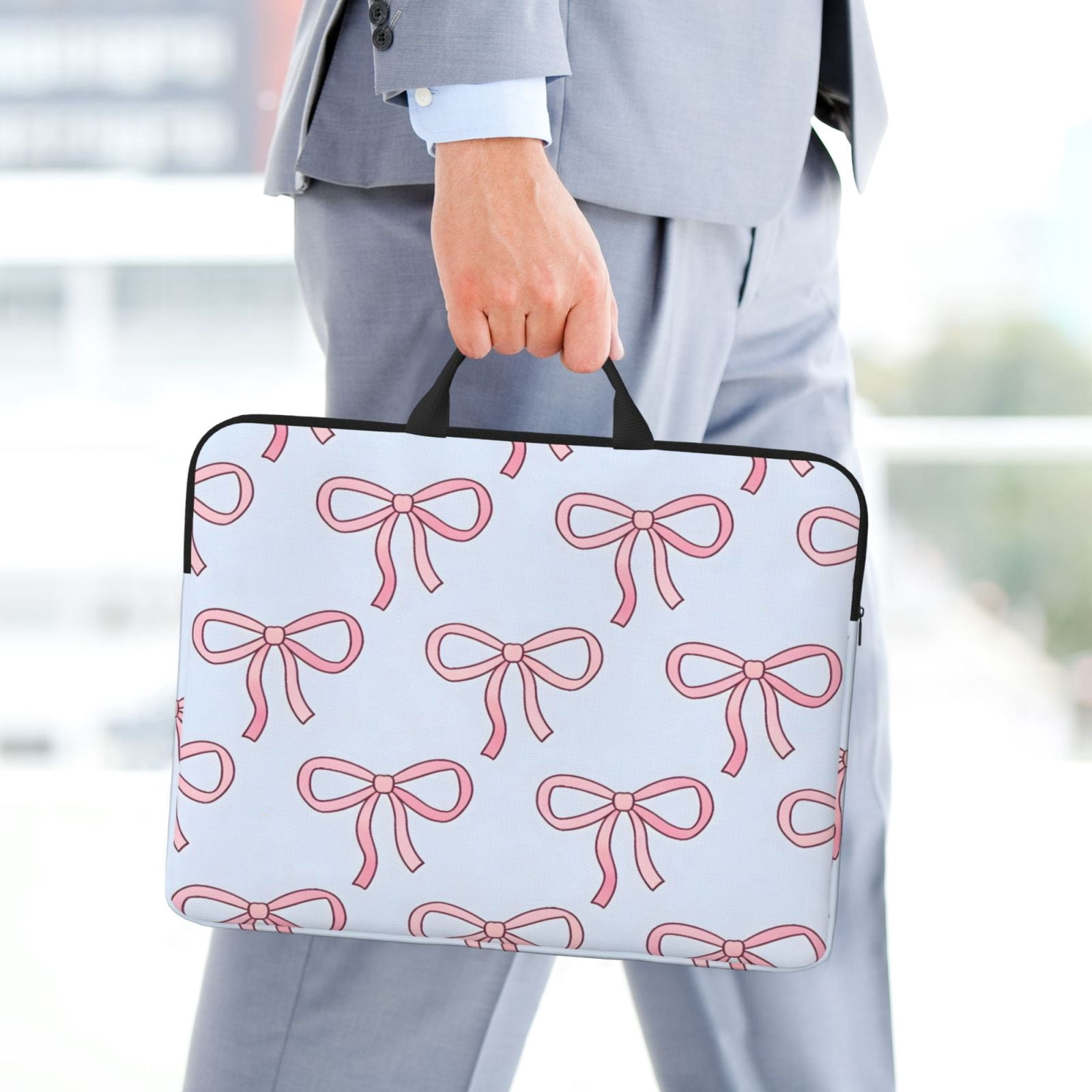 Laptop Sleeve Bag For Women Men 14inch Waterproof Durable Protective Computer Carrying Cover Handle Laptop Case Bag Pink Bow (2)