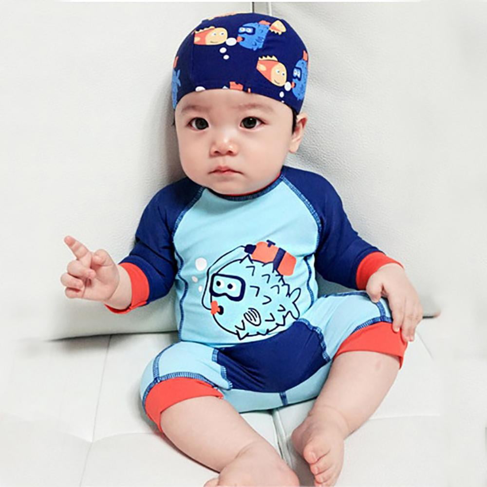 TENMET Baby Boys Kids Swimsuit One Piece Rash Guard Toddlers Zipper Bathing Suit Swimwear with Hat Surfing Suit UPF 50+ 