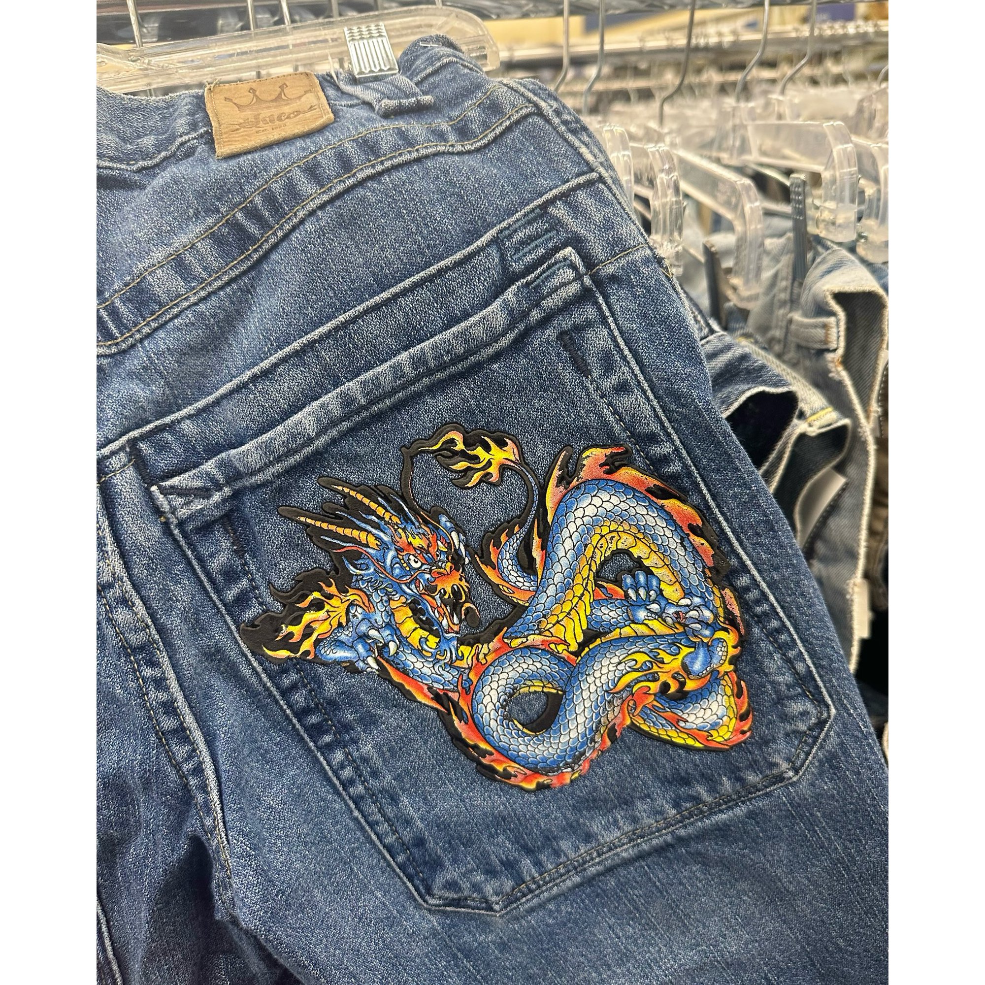 JNCO Chinese Loong Hip Hop Denim Shorts 2000s Style Summer
