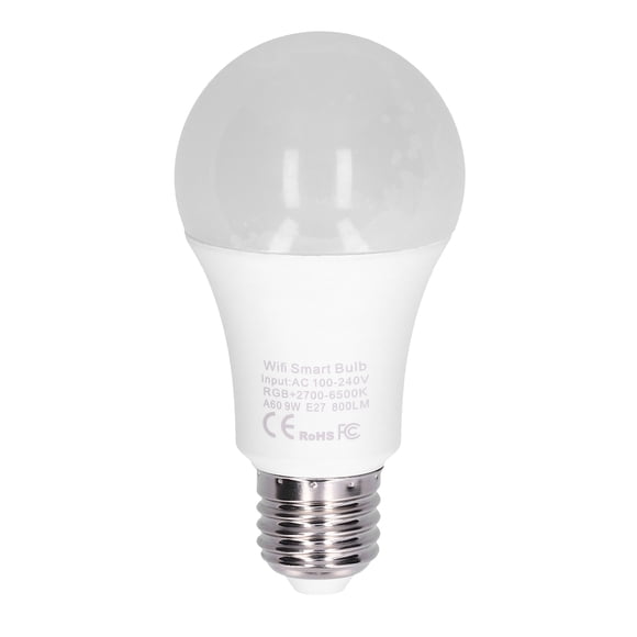Bombilla WiFi de 9 W, E27, RGB que cambia de color, compatible con control por voz de Google, 2700-6500 K, 100-240 V