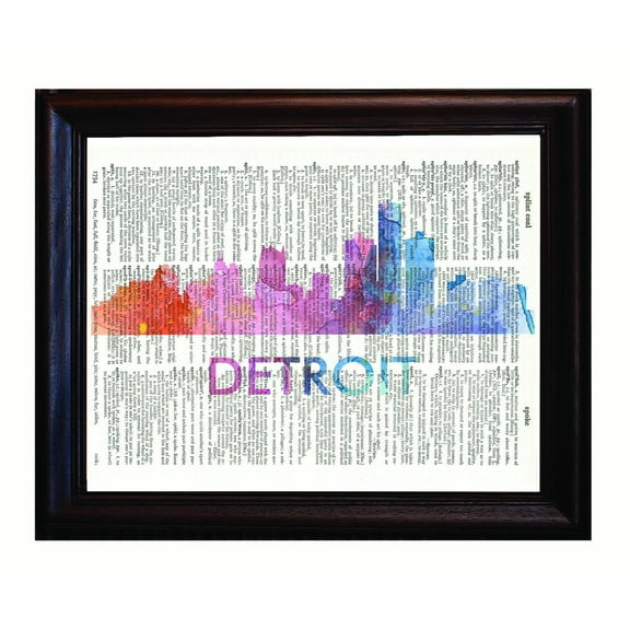Detroit Love Your City Watercolor Skyline Dictionary Art Print Printed On Authentic Vintage Dictionary Book Page-8x10.5