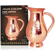 AVADOR Handcrafted 100% Pure Copper Jug Pitcher Drinkware Hammered Finish Ayurveda Health Benefit (Design 1)