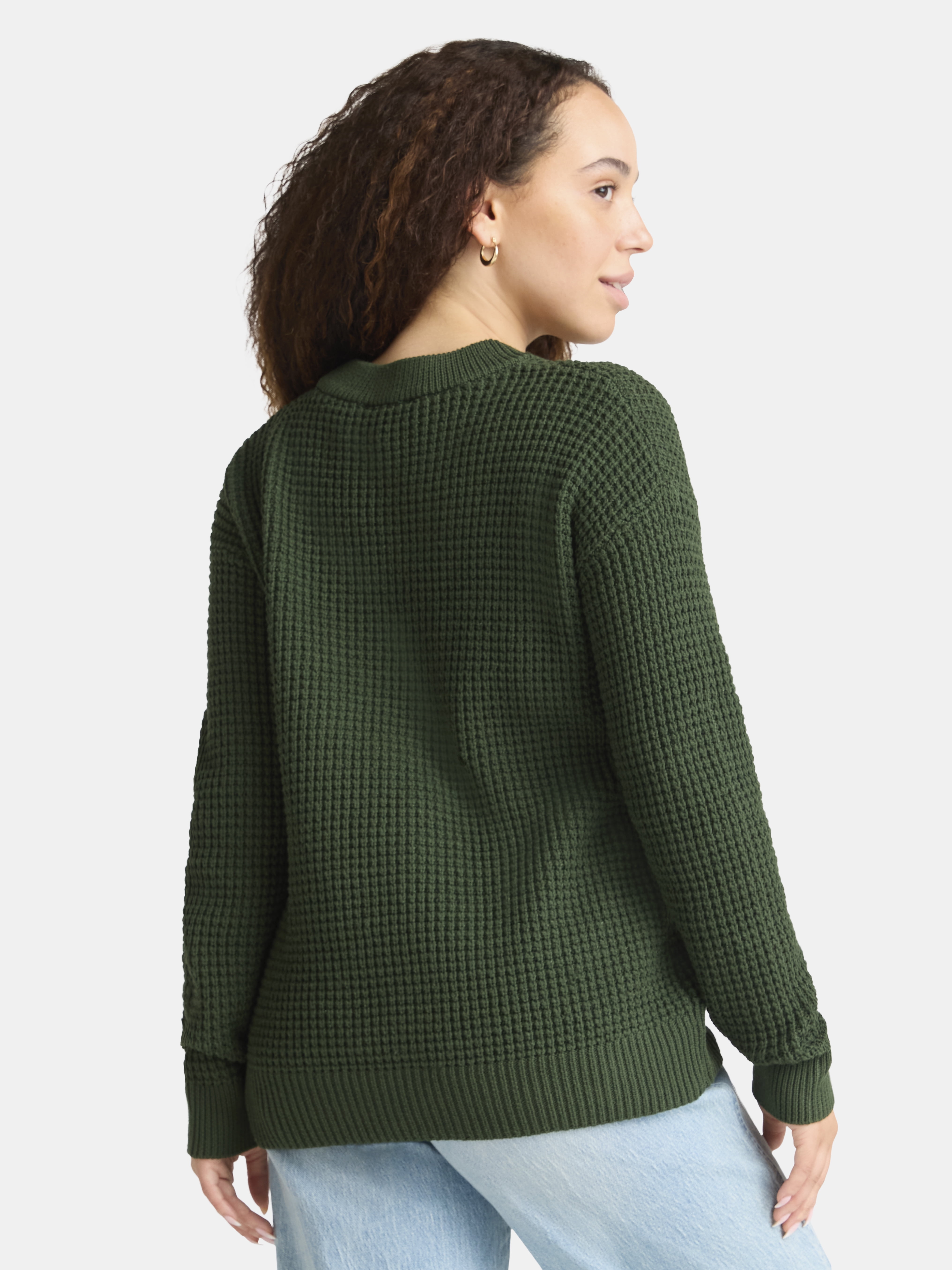 Time and Tru Women's and Women's Plus Waffle Stitch Sweater, Midweight, Sizes XS-4X