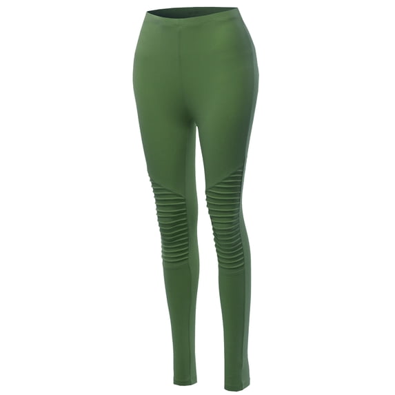 A2Y Women's Solid Basic Cotton Fitted Full Length Moto Leggings Army Green XL