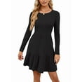 thumbnail image 2 of Womens Long Sleeve Fall Short Dress Casual Ribbed Knit Crewneck Flowy A Line Sweater Dresses with Pockets Black XXL, 2 of 8