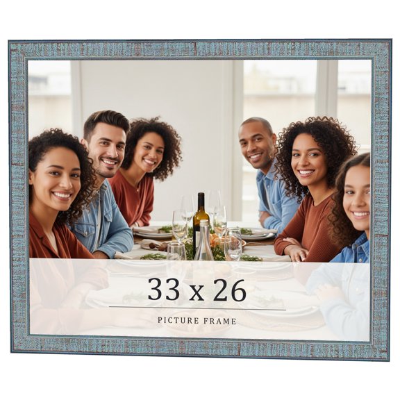 33x26 Frame Blue Scuffed Farm Board Solid Wood Picture Frame Width 0.75 Inches | Interior Depth 0.5