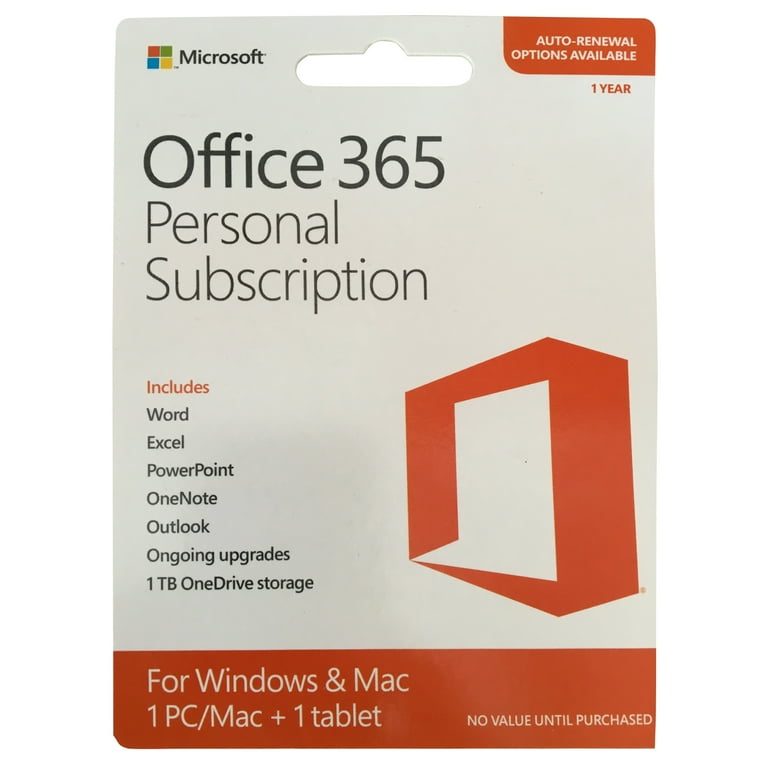 Microsoft Office 365 Personal | 1 Year, 1 User, PC/Mac Microsoft Office 365 Personal | 1 Year, 1 User, PC/Mac