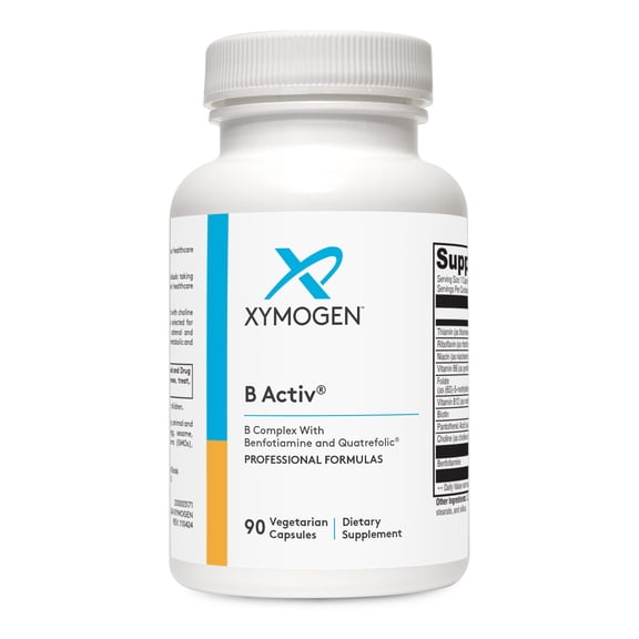 XYMOGEN B Activ Vitamin B Complex with Benfotiamine, Methylfolate, Biotin, Vitamin B6 & B12 (Methylcobalamin b12) - Energy Supplements for Adrenal & Mood Support (90 Capsules)