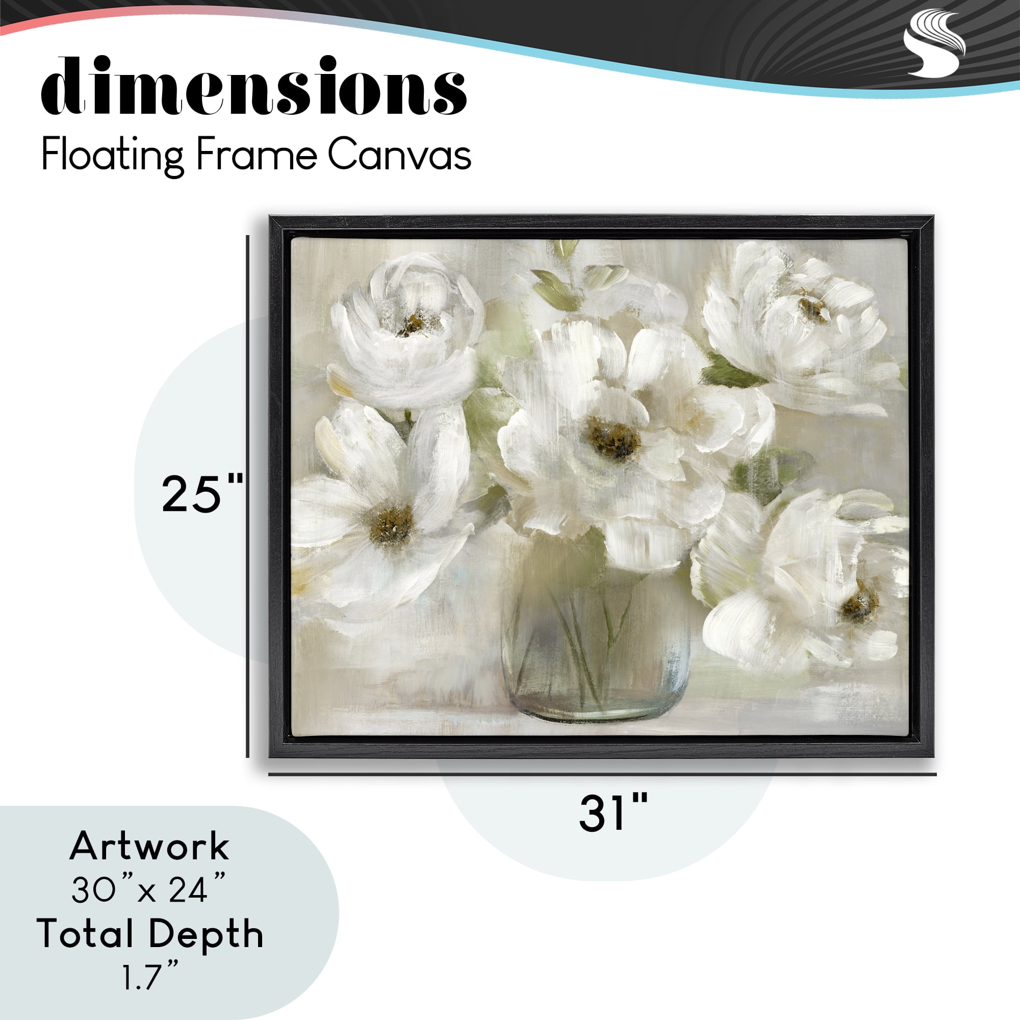 Stupell Industries Gentle White Petals in Vase Black Framed Floater Canvas Wall Art, design by Nan