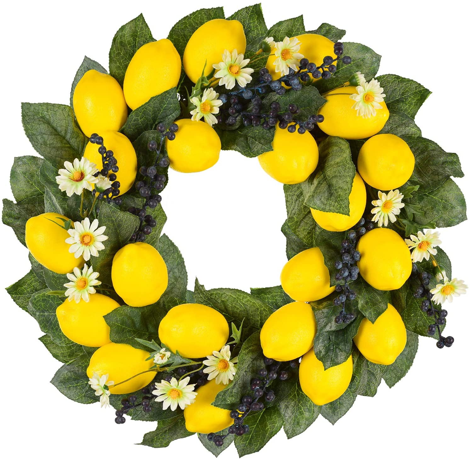 18" Decorative Spring Wreath w/Artificial Lemons Blueberries & Daisy Flowers 