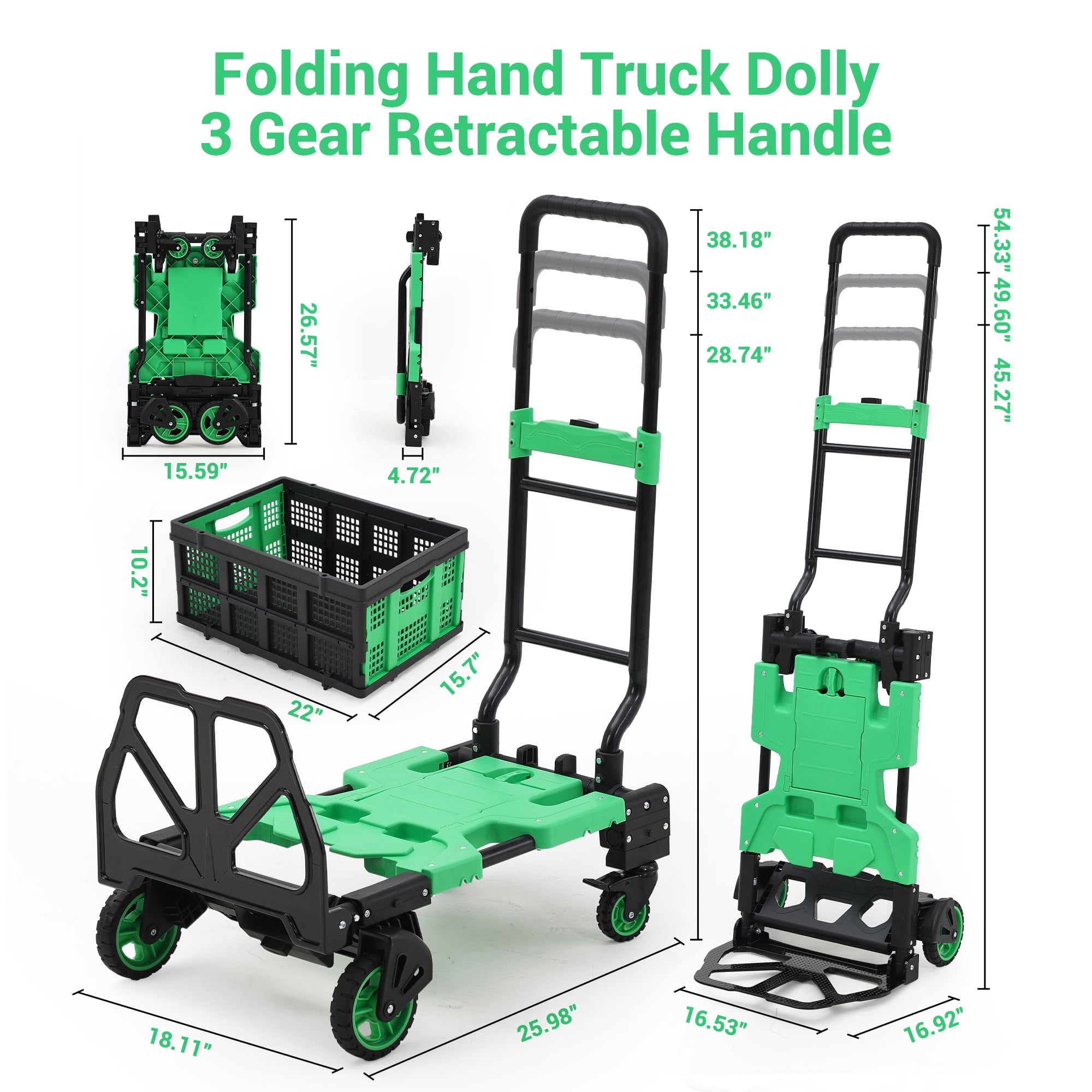 Garvee Folding Hand Truck Dolly with Folding Basket, Collapsible Carts with 4 Wheels, 330Lb for Moving, Shopping