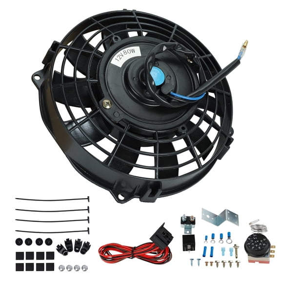7" 80W Electric Radiator Cooling Slim Pull Fan with Thermostat Control Relay Kit
