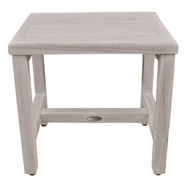Compact Rectangular Teak Shower or Outdoor Bench in Driftwood Finish